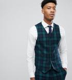 Asos Tall Super Skinny Suit Vest In Blackwatch Plaid - Green