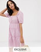 Vila Square Neck Check Smock Mini Dress-pink