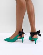 Asos Design Sorroco Slingback Bow Kitten Heels - Green