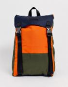 Consigned Double Clip Backpack In Navy Khaki Orange-multi