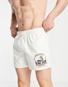 Asos Design Swim Shorts With Yacht Club Print In Short Length-white