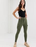 Asos Design Slim Ponte Utility Pants With Contrast Stitch - Green