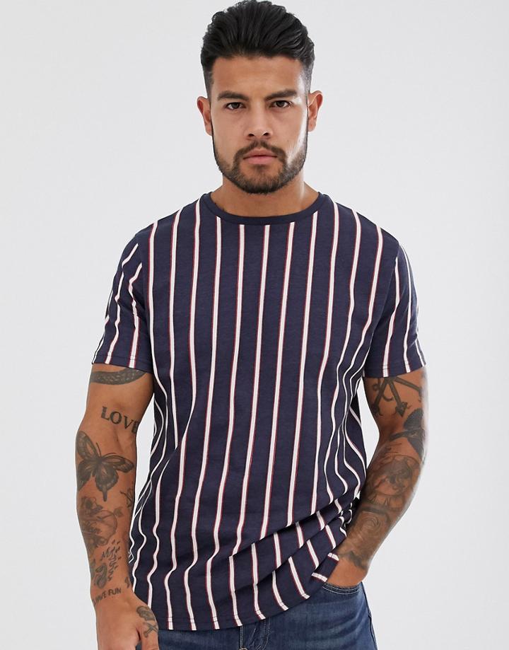 Brave Soul Multi Stripe T-shirt - Navy