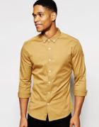 Asos Skinny Shirt In Camel Twill With Long Sleeves - Camel
