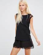 See U Soon Top With Lace Detail - Black
