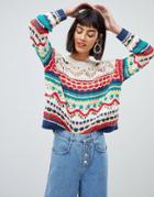 Mango Crochet Knit Sweater In Multi - Cream