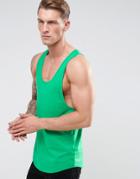 Asos Extreme Racer Back Tank With Curve Hem In Green - Green