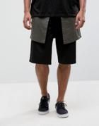 Asos Drop Crotch Shorts With Contrast Panel In Black - Black