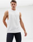 Asos Design Relaxed Sleeveless T-shirt With Dropped Armhole In White - White