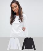 Asos Design Ultimate Top With Long Sleeve And Crew Neck 2 Pack Save-multi