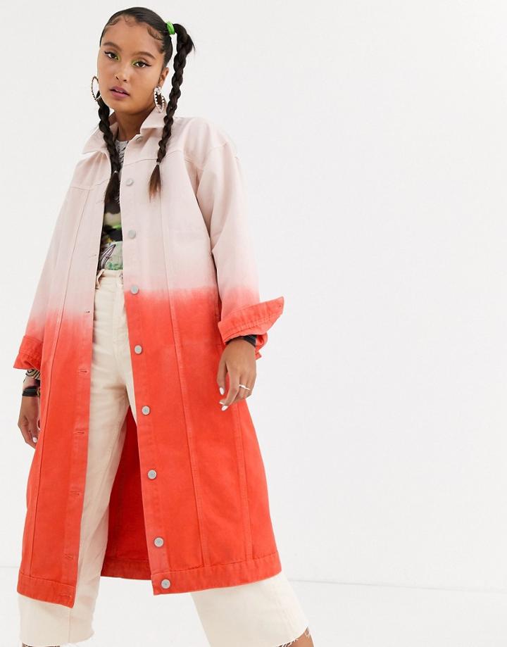 Jaded London Oversized Coat In Ombre Denim-pink