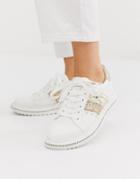 Asos Design Dote Chunky Rhinestone Sneakers In White And Champagne Gold