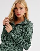 Brave Soul Elike Shirt In Croc Print-green