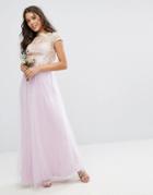 Chi Chi London Premium Lace Maxi Dress With Tulle Skirt - Purple