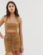 Zya Square Neck Ruched Dress With Cut Out Detail - Brown