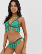 Asos Design Rio Print Tassel Embellished Bikini Bottom-multi