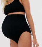 Asos Design Maternity Crinkle High Leg High Waist Bikini Bottom In Black