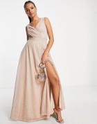 Goddiva Embroidered Plunge Long Sleeved Maxi Dress In Blush-pink