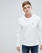 Abercrombie & Fitch Crew Neck Pocket Long Sleeve Top Tonal Logo In Bright White - White