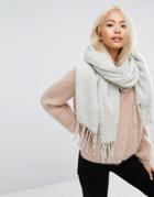 Stitch & Pieces Boucle Knitted Scarf With Tassles In Light Gray - Gray