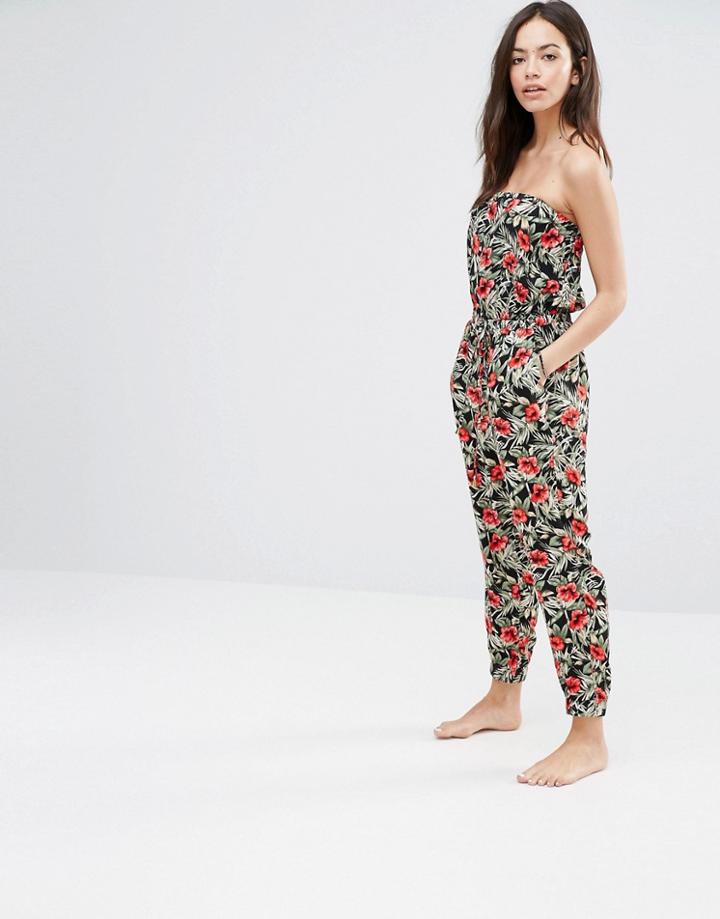 Oasis Tropical Print Jumpsuit - Multi Black