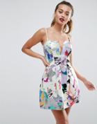 Asos Paneled Mini Prom Dress With Detachable Straps - Multi