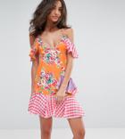 Jaded London Tall Mix Print Layered Mini Dress