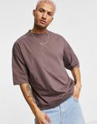 Asos Design Oversized T-shirt With Chunky Hem And Seam Detail In Washed Brown