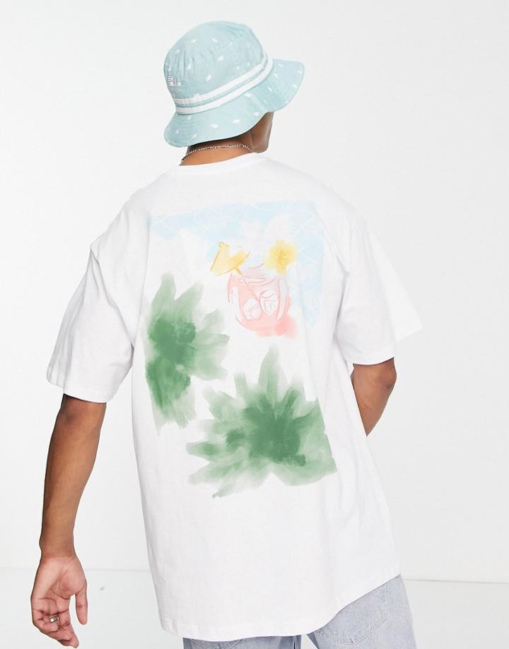 Pull & Bear Abstract Back Print T-shirt In White