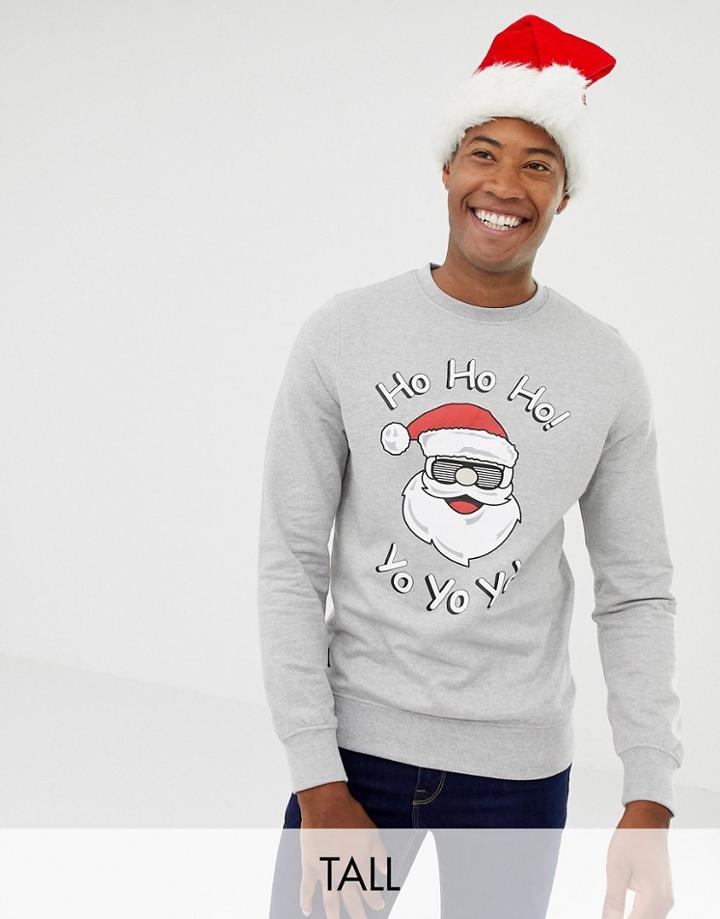 Threadbare Tall Yo Yo Yo Santa Crew Neck Sweat Sweater - Gray