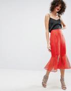 Asos Midi Skirt In Grid Organza With Peplum Hem Detail - Red