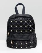 Yoki Fashion Quilted Black Backpack With Studding - Black