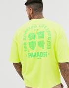 Asos Design Oversized T-shirt In Washed Neon With Neon Green Back Print-yellow