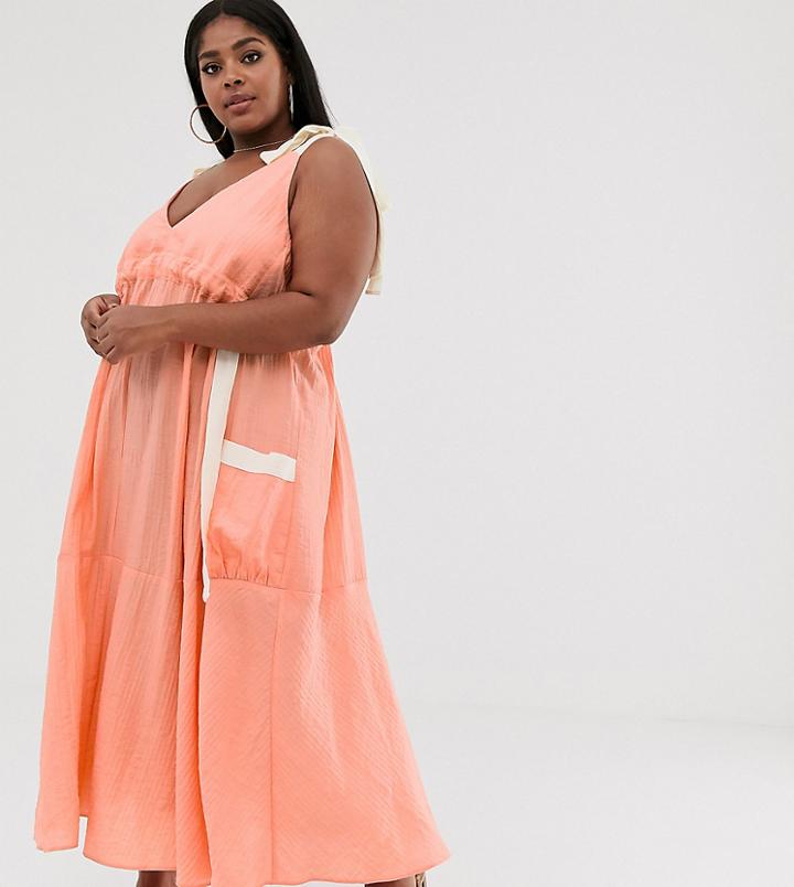 Asos Design Curve Trapeze Drawstring Maxi Dress - Orange