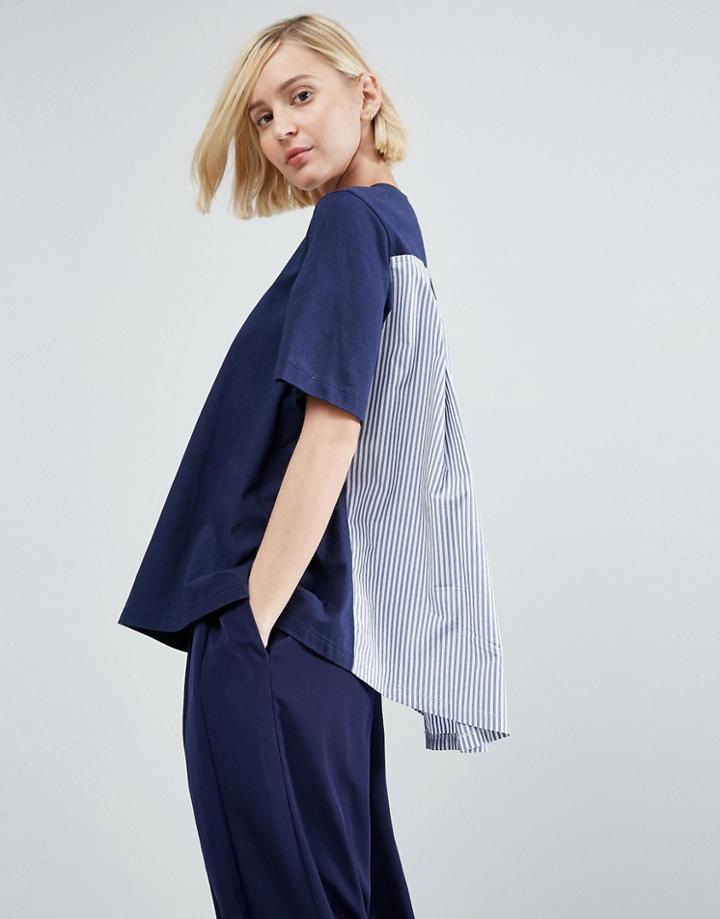 Asos White Stripe Poplin Cape Back T-shirt - Multi