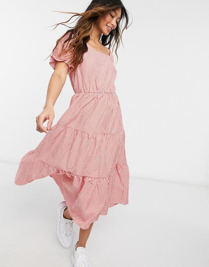 Y.a.s Milja Puff Sleeve Midi Dress-red