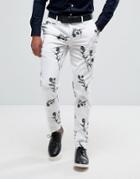 Asos Skinny Smart Pant With Floral Print In White - White