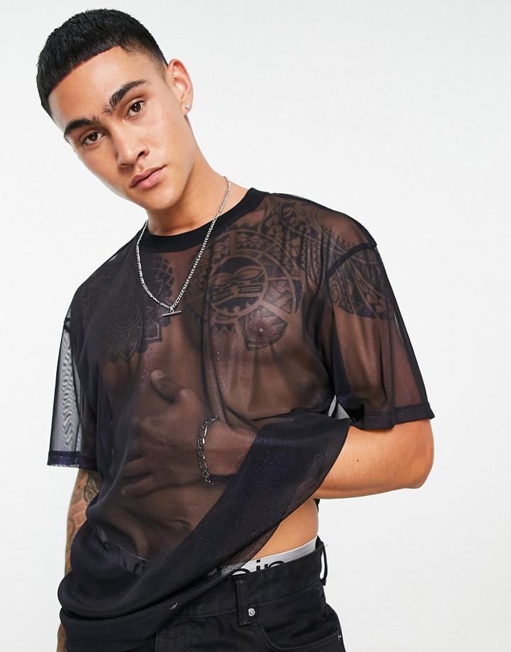 Topman Oversized Micro Mesh T-shirt In Black