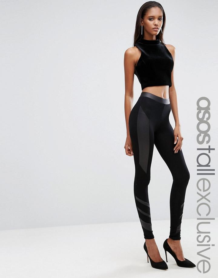Asos Tall Leather Look Paneled Legging - Black