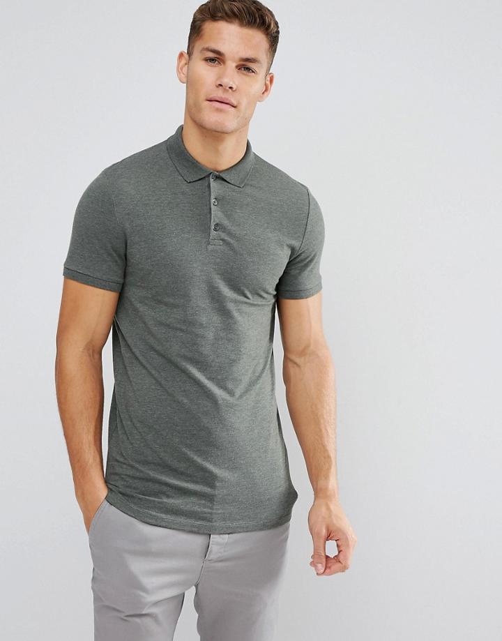 Asos Longline Muscle Fit Polo In Jersey In Green - Green