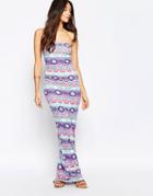Club L Essentials Tube Maxi Dress In Geo-tribal Print - White Base