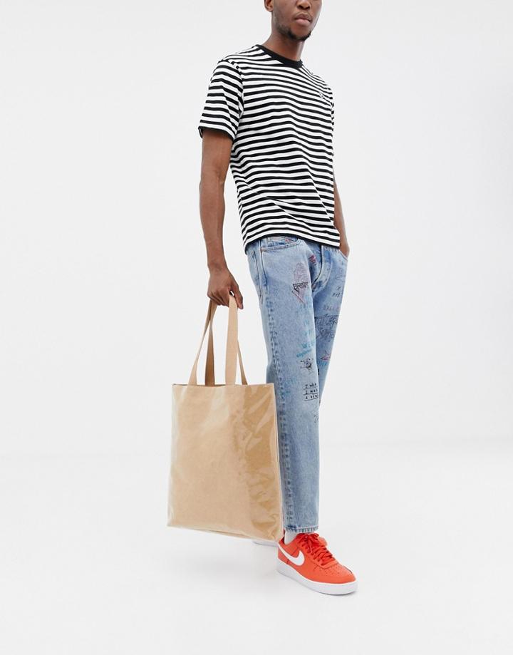 Asos Design Tote Bag In Brown Paper With Plastic Cover - Brown