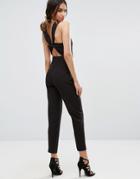 Asos Wrap Front Jumpsuit With Twist Back And Self Tie - Black