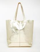 Oasis Real Leather Unlined Shopper - Gold