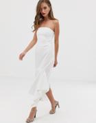 Asos Design Bandeau Pep Hem Midi Dress In Crepe - Cream