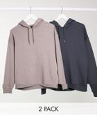 Asos Design Oversized Hoodie 2 Pack Washed Black/beige-multi