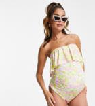 Asos Design Maternity Bandeau Ruffle Swimsuit In Ditsy Floral Print-multi