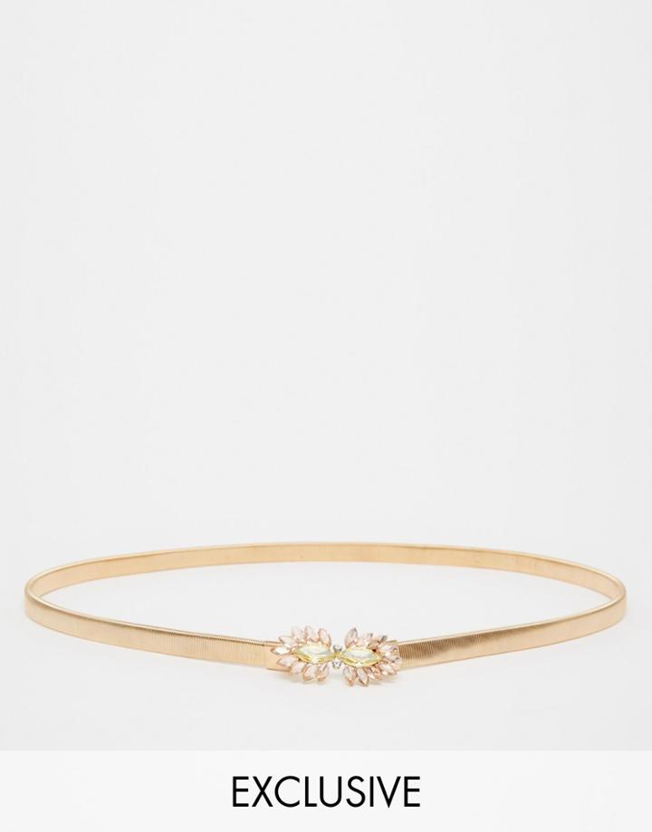 Johnny Loves Rosie Slinky Occasion Belt With Jewels - Gold