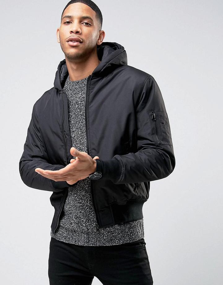 D-struct Hooded Bomber Jacket - Black