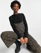 Asos Design Skinny Strap Overalls In Dark Ditsy With Long Sleeve T-shirt-multi